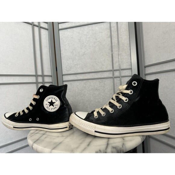 Womens Converse All Stars 557929F BLACK VELVET HIGHT TOP LACE UP SNEAKERS Size 7 - Picture 3 of 9
